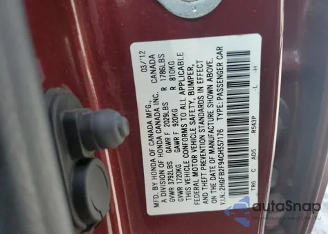 2012 Honda Civic Exl из США, поврежденный, VIN 2HGFB2F94CH557176